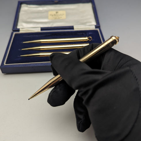 British Vintage Yard O' Red Rolled Gold Propelled Pencil Set of 4 Boxed